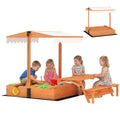 Sandkasten mit Dach Sandkiste aus Holz mit klappbarem Picknicktisch Sitzbänken für 3-8 Jahre 184 x 110 x 120 cm Braun