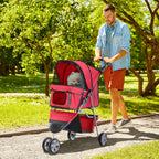 3 Wheel Pet Stroller for Small and Miniature Dogs, Red