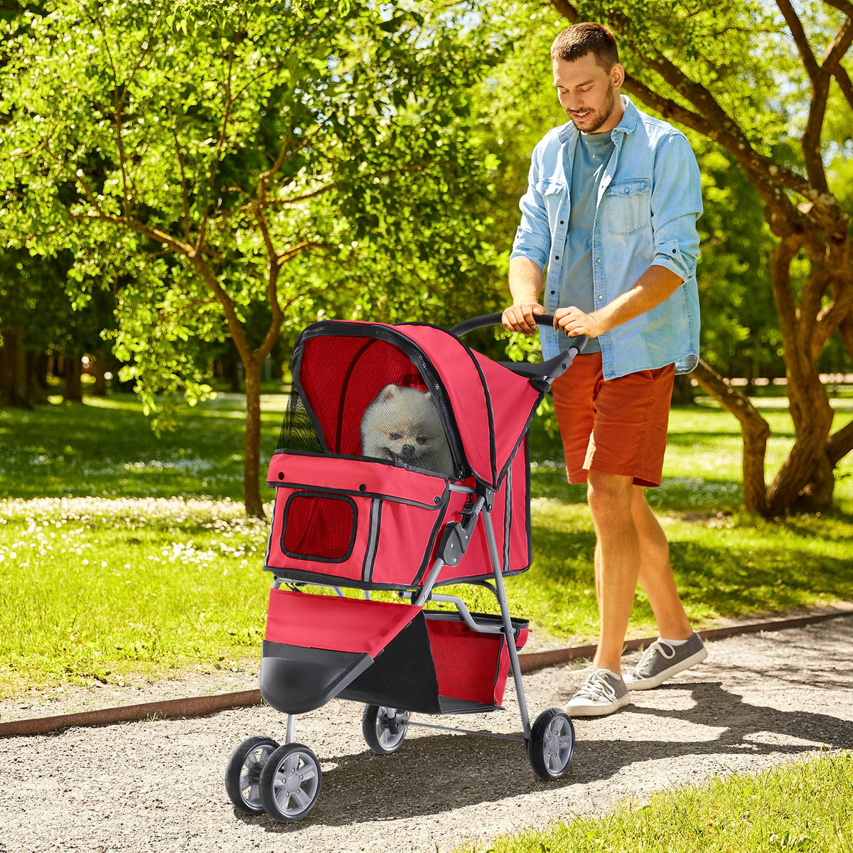 3 Wheel Pet Stroller for Small and Miniature Dogs, Red