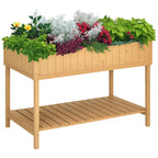 Fir Wood Raised Rectangular 8 Compartment Plant Stand Oak Tone