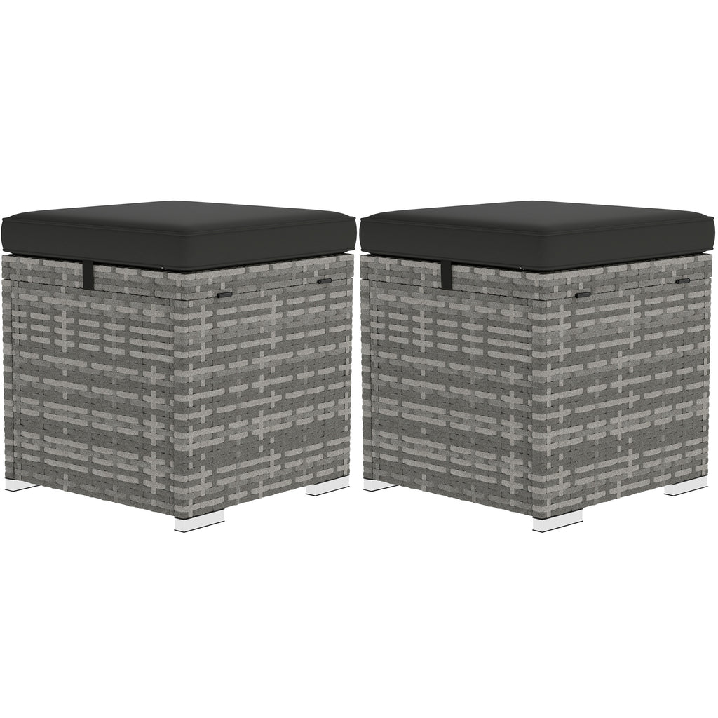 2er Set Rattan Hocker Sitzhocker mit Rattanoptik Stauraum Kissen Deckel 120 kg belastbar 40x40x41cm Dunkelgrau