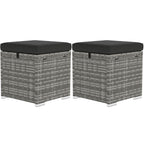 2er Set Rattan Hocker Sitzhocker mit Rattanoptik Stauraum Kissen Deckel 120 kg belastbar 40x40x41cm Dunkelgrau