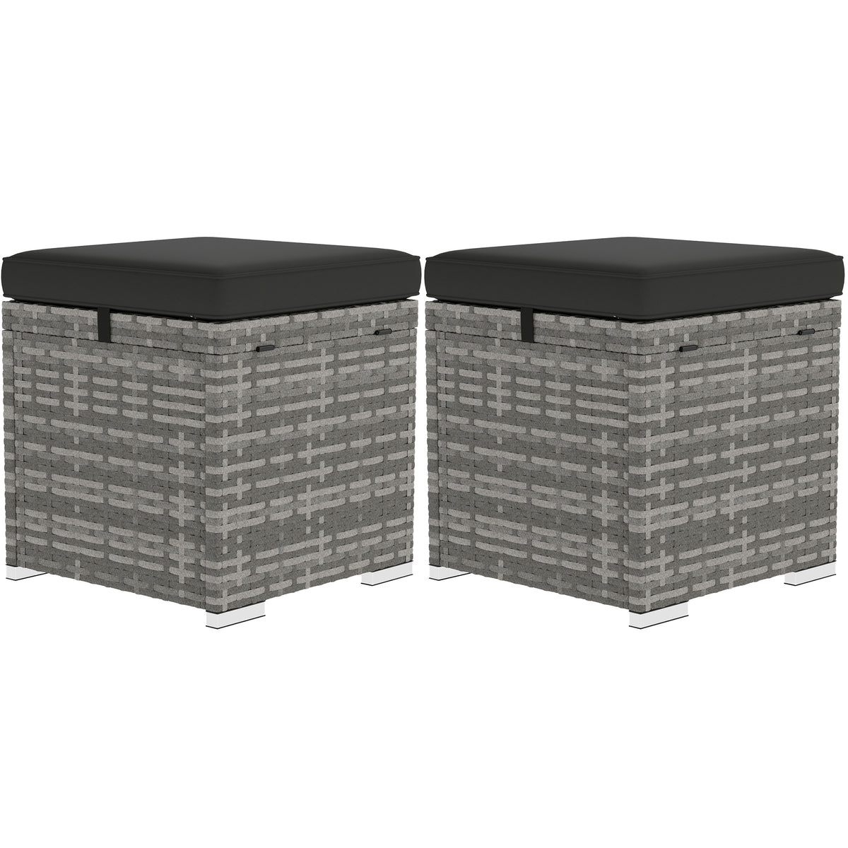 2er Set Rattan Hocker Sitzhocker mit Rattanoptik Stauraum Kissen Deckel 120 kg belastbar 40x40x41cm Dunkelgrau