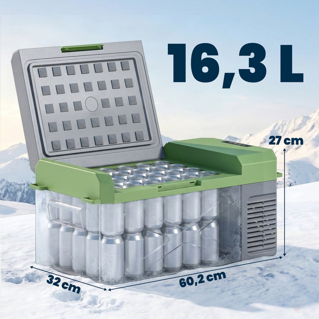 16,3 Liter Kompressor Kühlbox elektrische Kühlbox mit Anschluss ECO Modus Kühlhaltefunktion Grau+Grün