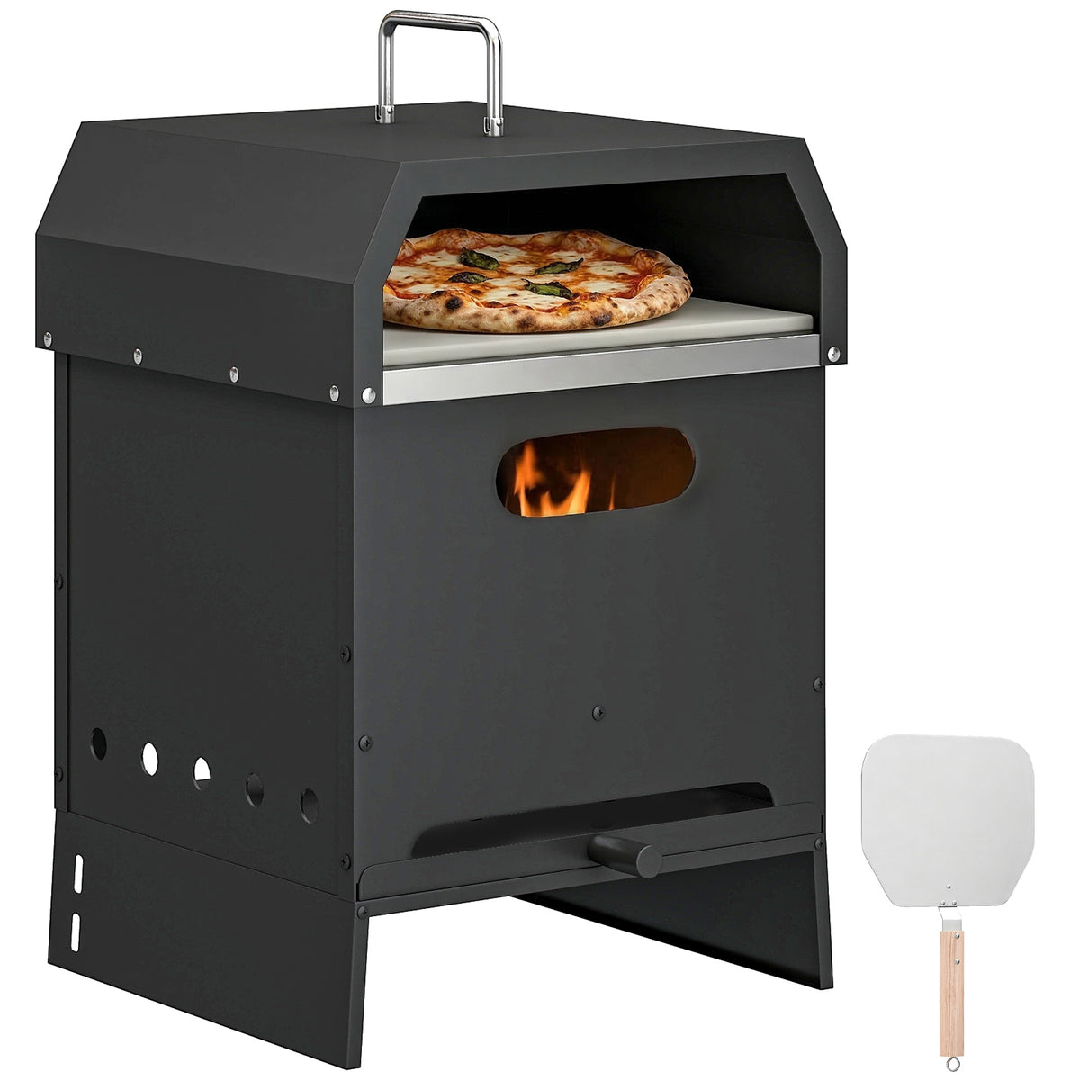3 in 1 Outdoor Pizza Oven, Portable Wood Fired Pizza Maker with Handles, Stone and Peel