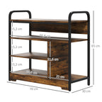 Schuhregal 4-stufig, offenes Design, Metallrahmen, verstellbare F¨¹?e, 70x30x65 cm, Braun/Schwarz