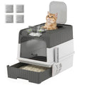 Enclosed Cat Litter Box with Lid, Pull-Out Drawer Tray, Scoop, 4 Deodorisation Bags, Front Entry & Top Exit, Grey