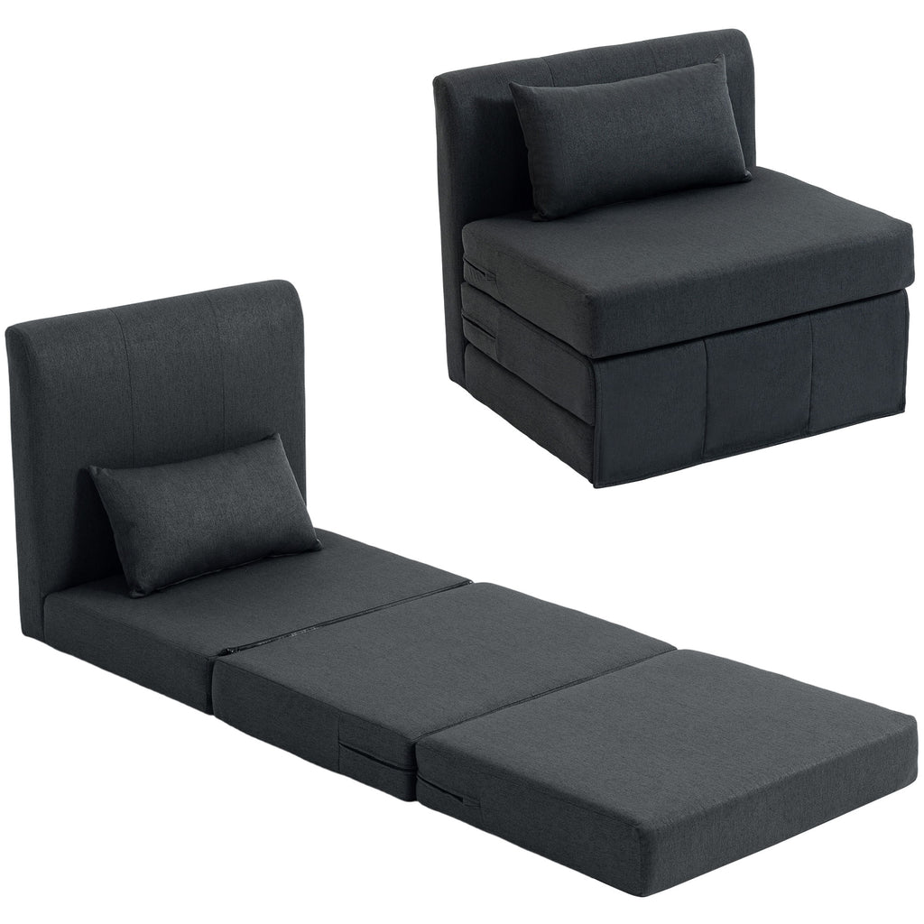 2-in-1 Schlafsessel Klappbares Sofa-Bett mit Leinenstruktur, Gepolstertes Gästebett Klappstuhl, Dunkelgrau