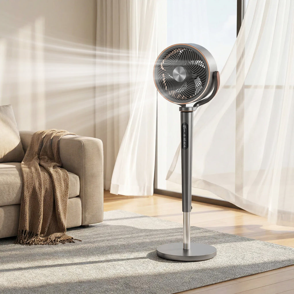 Standventilator Luftzirkulator Lüfter mit 12 Geschwindigkeitsstufen LED-Display Fernbedienung 70°+90° Oszillation Grau