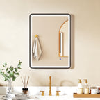 LED-Badezimmerspiegel Anti-Beschlag Dimmbare Schminkspiegel mit Beleuchtung 80 x 60 cm Schwarzer Rahmen