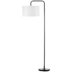 Stehlampe mit Fußschalter, Bodenlampe mit Stoffschirm, Stahl, Weiß