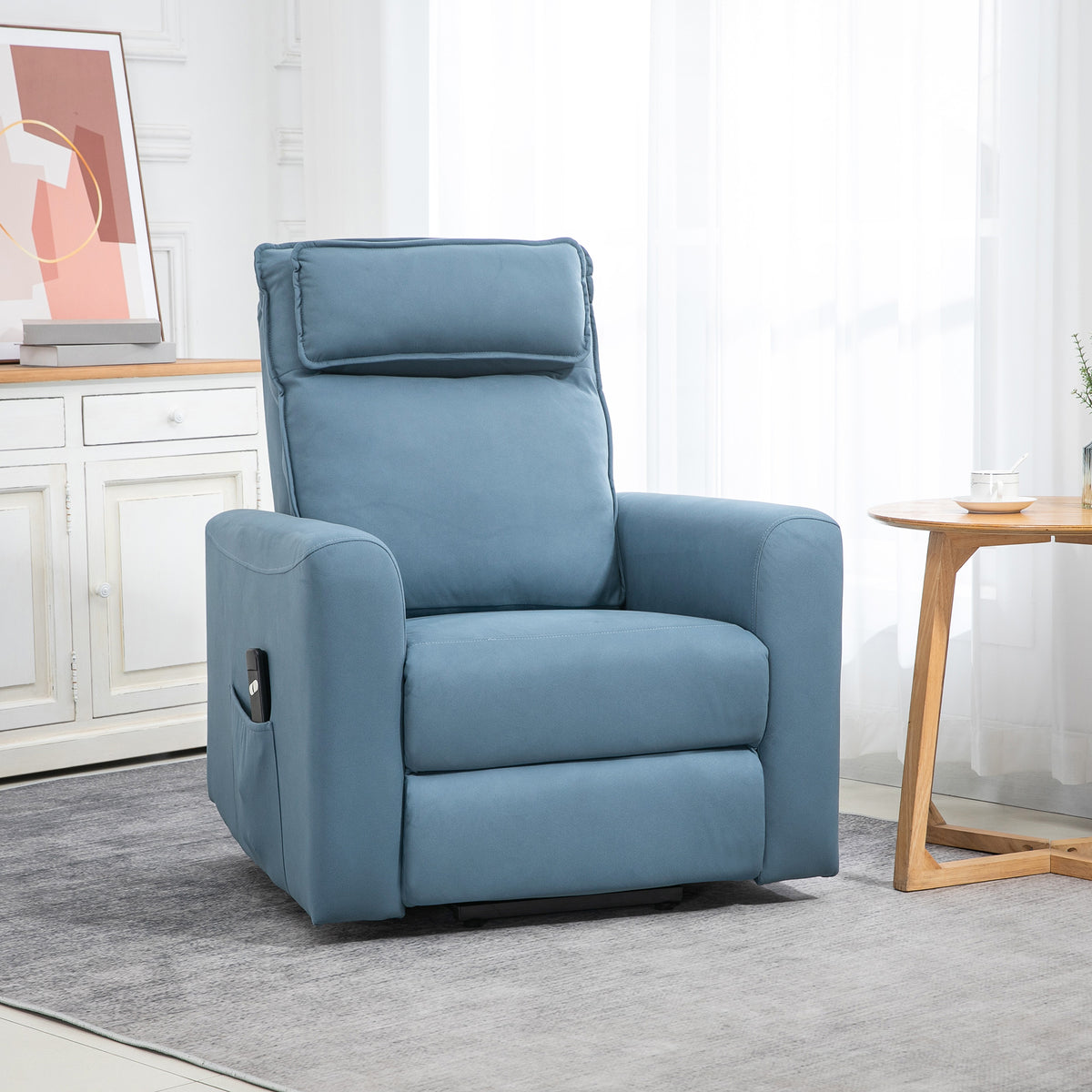 Aufstehhilfe Relaxsessel Fernsehsessel, integrierte Fu?st¨¹tze, Seitentasche, Kabelfernbedienung, 84 x 89,5 x 105 cm,Blau