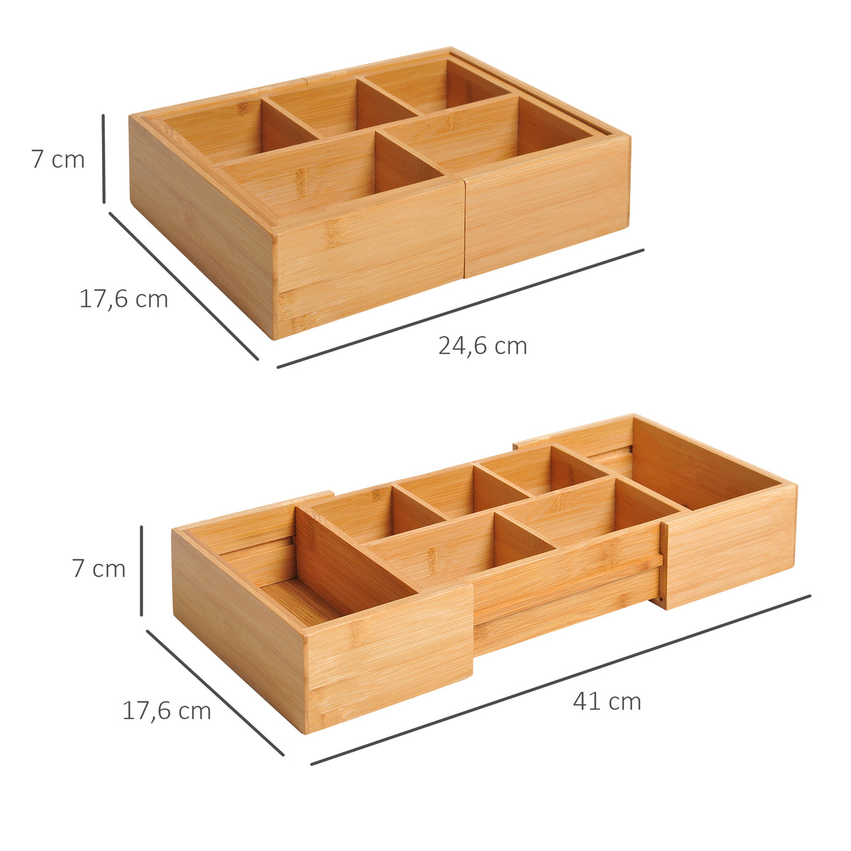  Extendable Drawer Organiser Tray Drawer Inserts Storage Holder Dividers 24.6-41cm, Natural bamboo Colour