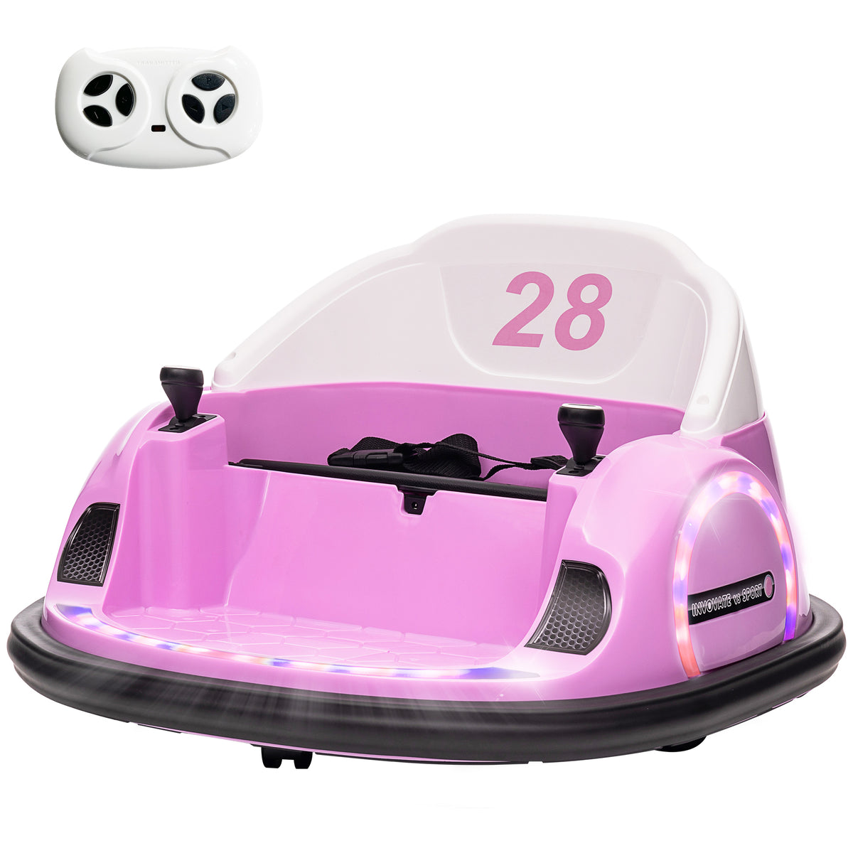 Autoscooter, 360° Rotation, 2 km/h Geschwindigkeit, Sicherheitsgurt, LED-Lichter, Musik und Hupe, Rosa