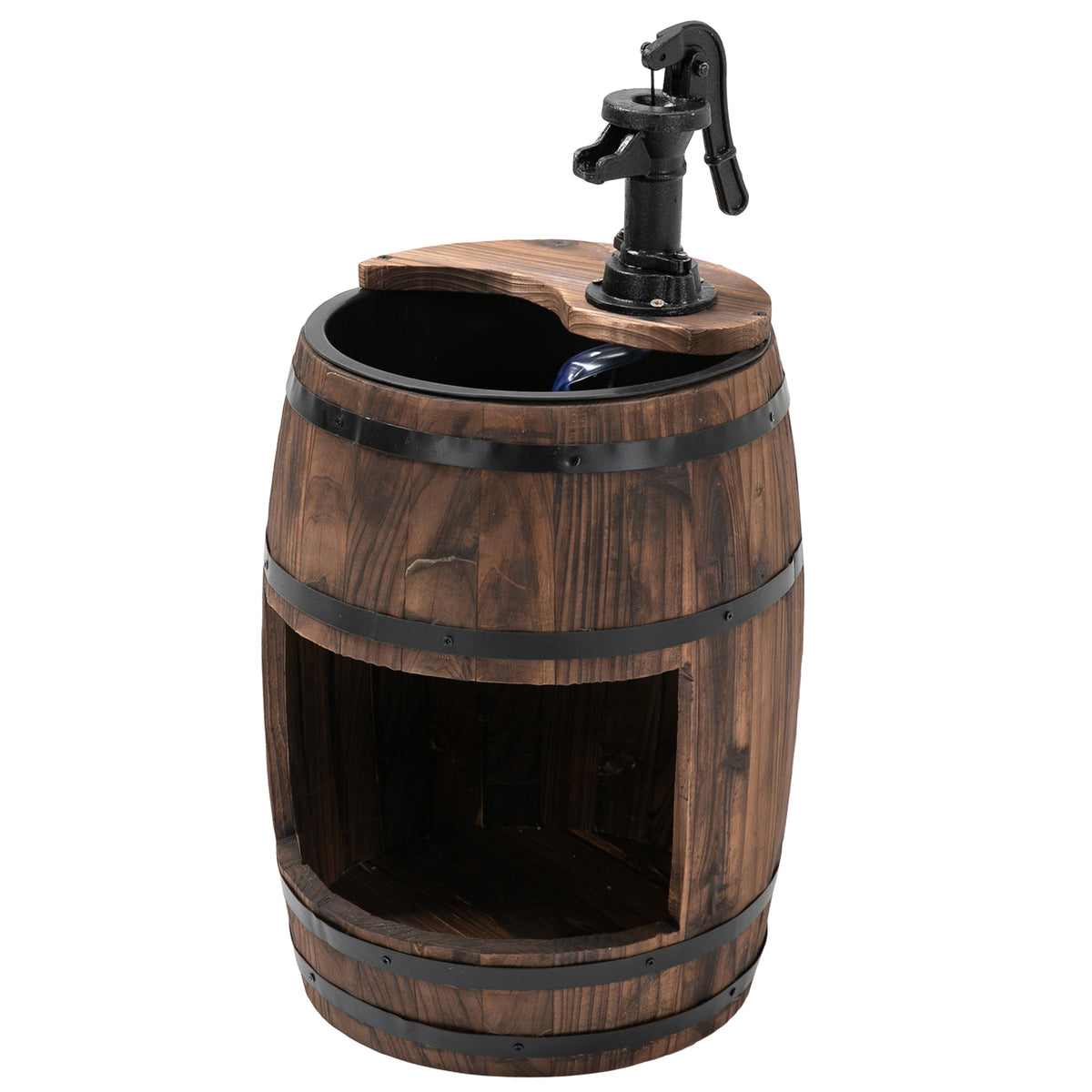 Gartenbrunnen Zierbrunnen Springbrunnen Fassbrunnen Wasserfall Holzfass mit Pflanzgefäß Tannenholz Dunkelbraun Ø27 x 59 cm