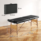 H?henverstellbarer Massagetisch, Holzgestell, Klappbares Massagebett, Schaumstoffpolsterung, Schwarz