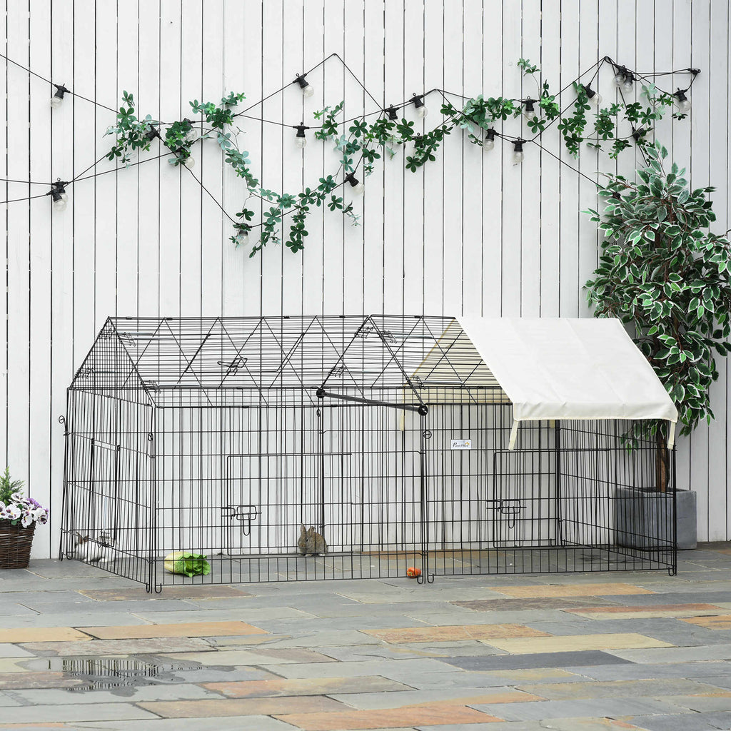 Metal Rabbit Run Playpen, Guinea Pig Cage, 220 x 103 x 103cm, Beige