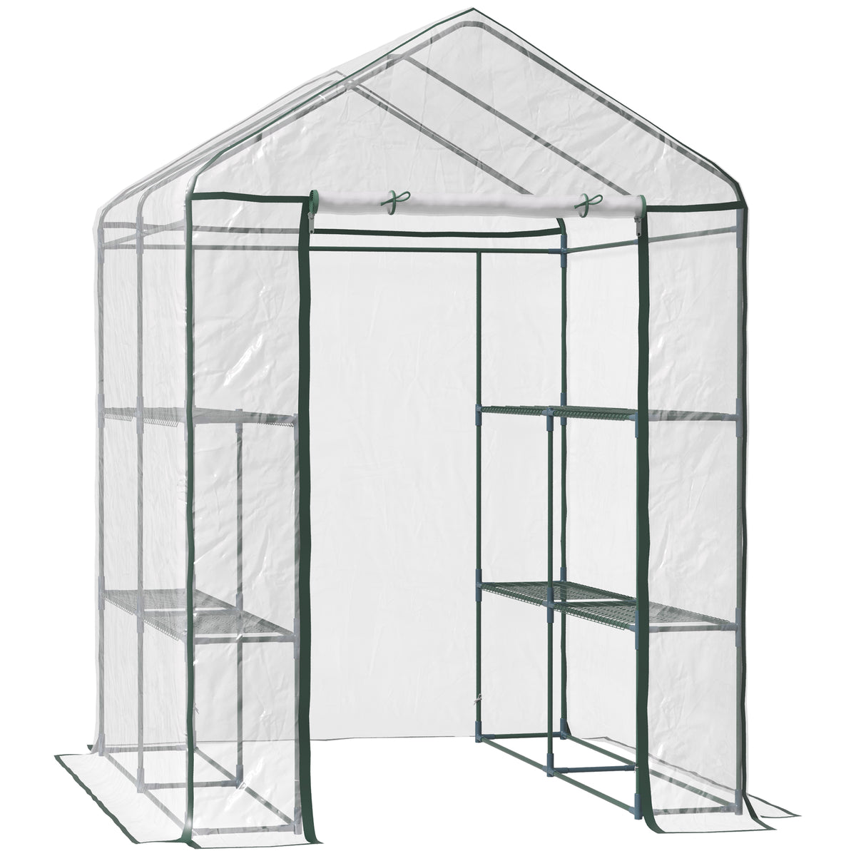  Foliengewächshaus begehbares Gartenhäuschen Tomatengewächshaus Treibhaus Frühbeet mit 6 Regalen Transparent Stahl PVC-Kunststoff 143 x 143 x 195 cm