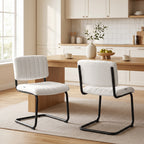 Esszimmerstühle 2er Set modern Freischwinger Stuhl mit hoher Rückenlehne, Teddyfleece-Optik für Küche, Esstisch Creme