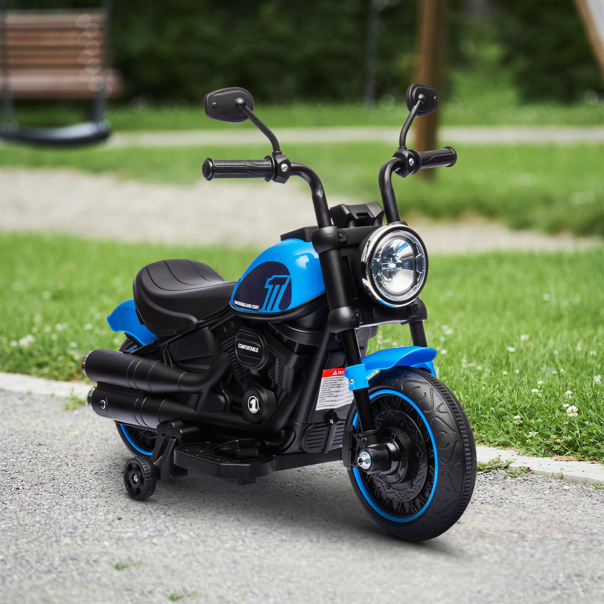 Elektrisches Kindermotorrad, Elektrisches Kinderfahrzeug, mit Scheinwerfer, 3 km/h, Blau + Schwarz