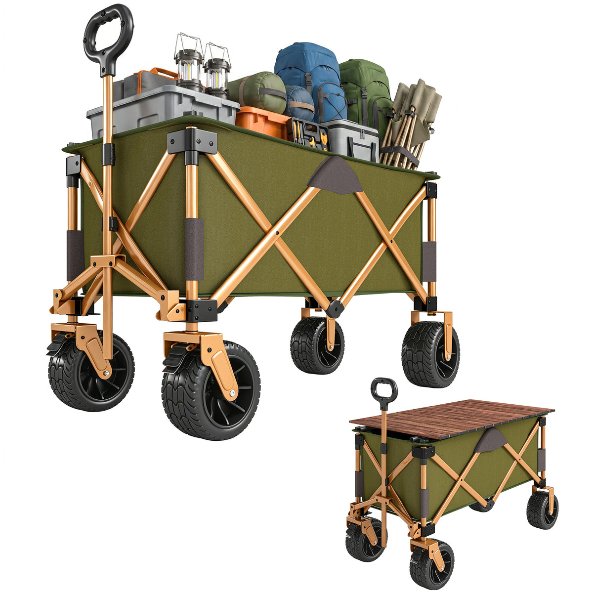 Bollerwagen, klappbar, mit Klapptisch, Stahlrahmen, h?henverstellbarer Griff, Gr¨¹n, 108 x 55 x 93 cm