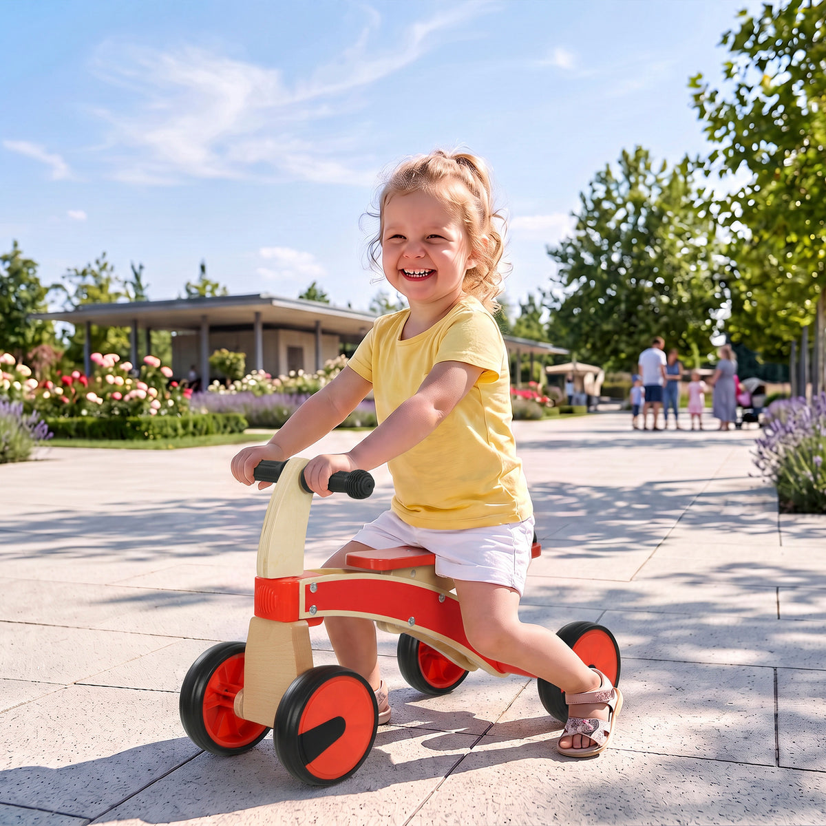 Rutschauto Kinder, Holz Rutschfahrzeug mit EVA-Rädern, höher Rückenlehne Kinder von 2–3 Jahre, Rot