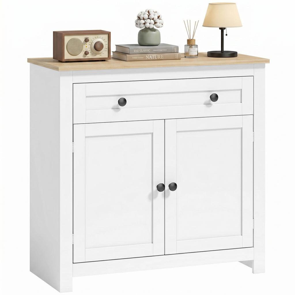 Sideboard Küchenschrank mit Schublade, Doppeltür, Verstellbarer Einlegeboden, für Wohnzimmer, 78,5 x 35 x 80 cm Weiß