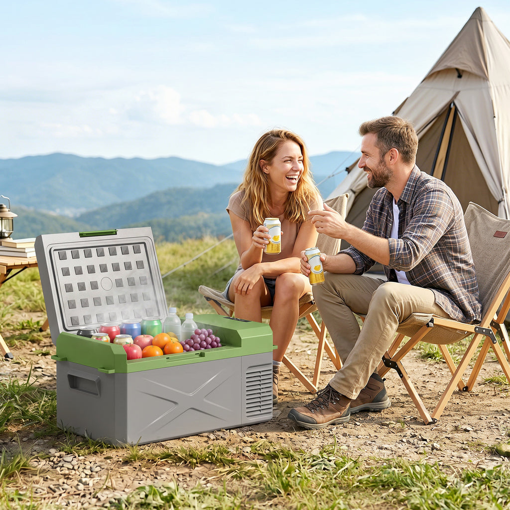 16,3 Liter Kompressor Kühlbox elektrische Kühlbox mit Anschluss ECO Modus Kühlhaltefunktion Grau+Grün