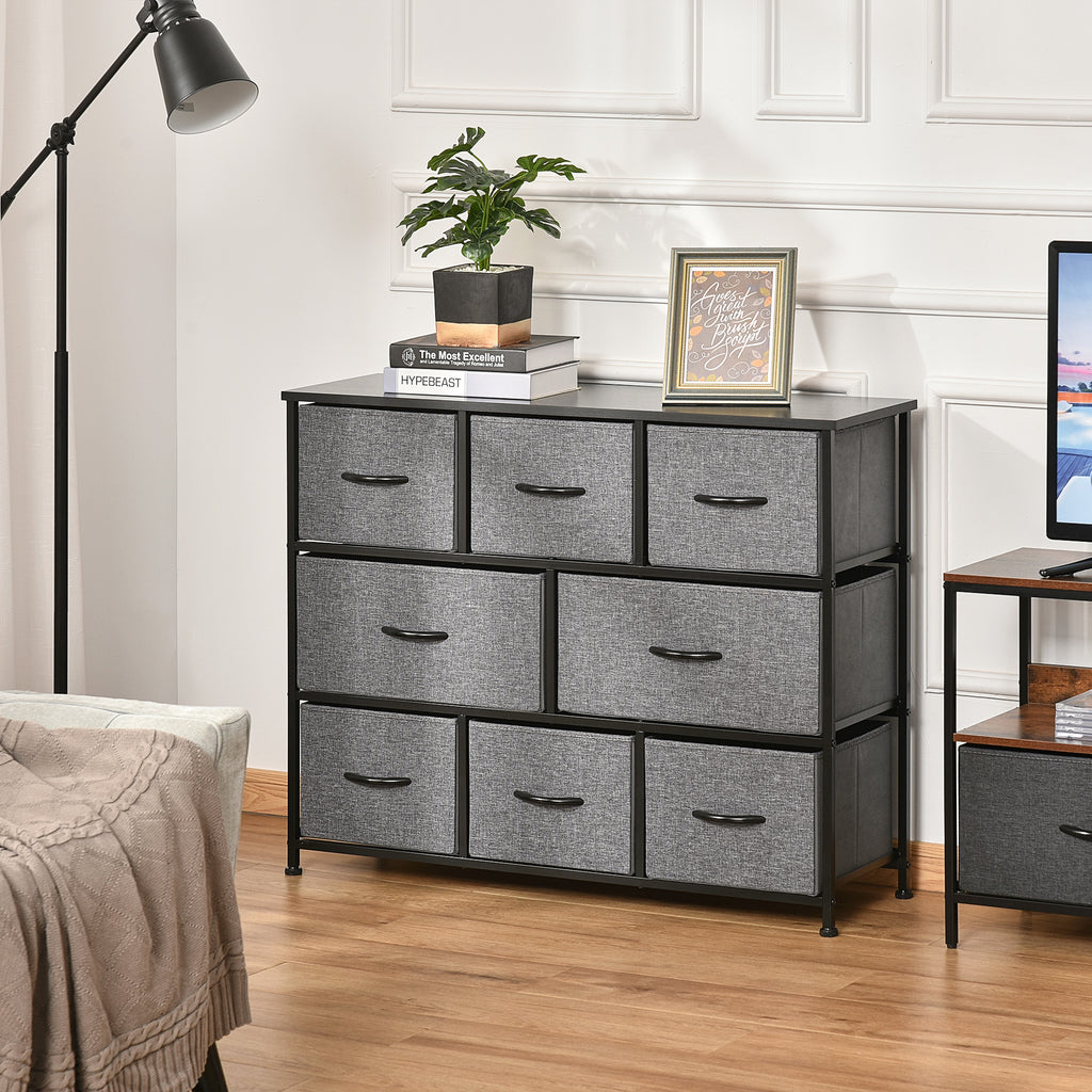 Chest of Drawers with 8 Foldable Drawers, 3-Tier Fabric Bedroom Dresser, Clothes Storage Unit for Bedroom Living Room, Dark Grey