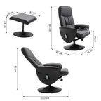 Relaxsessel mit Hocker, drehbarer Fernsehsessel mit 10 Massagepunkte, Liegefunktion, Massagesessel mit Fernbedienung, Seitentasche, TV-Sessel, Kunstleder, Schwarz
