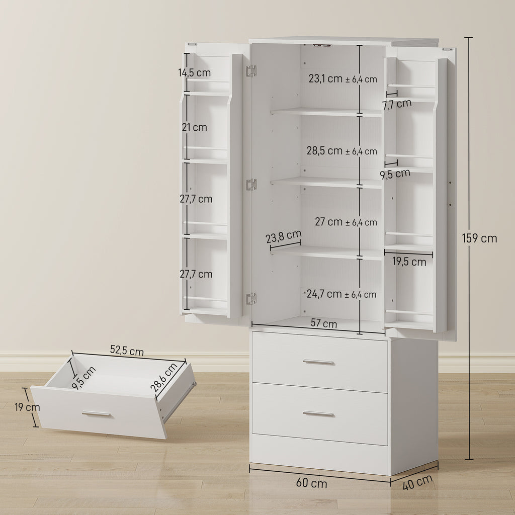 159 cm K¨¹chenschrank, verstellbare Regale, 2 Schublade, f¨¹r K¨¹che, Esszimmer, Spanplatte, MDF, Wei?