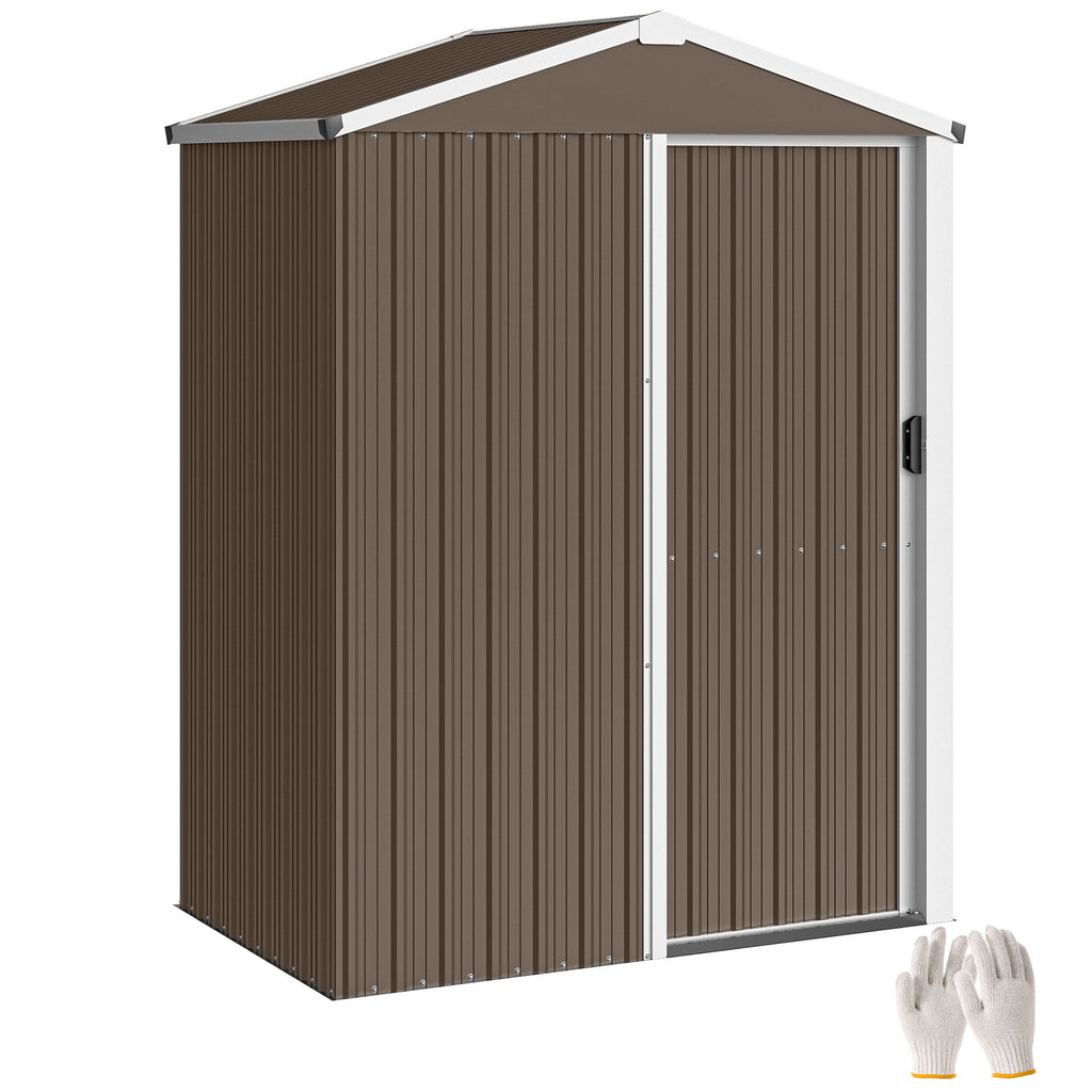 Metall Gerätehaus 1,1 m², Geräteschuppen mit Sattedach Abschließbarer Schiebetür Handschuhen, 136 x 87 x 176 cm