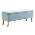 Sitzbank mit Stauraum Polsterbank mit Leinenoptik, Sitztruhe mit Holzbeine, Truhenbank für Wohnzimmer Schlafzimmer Flur 110 x 39 x 45 cm, Hellgrün