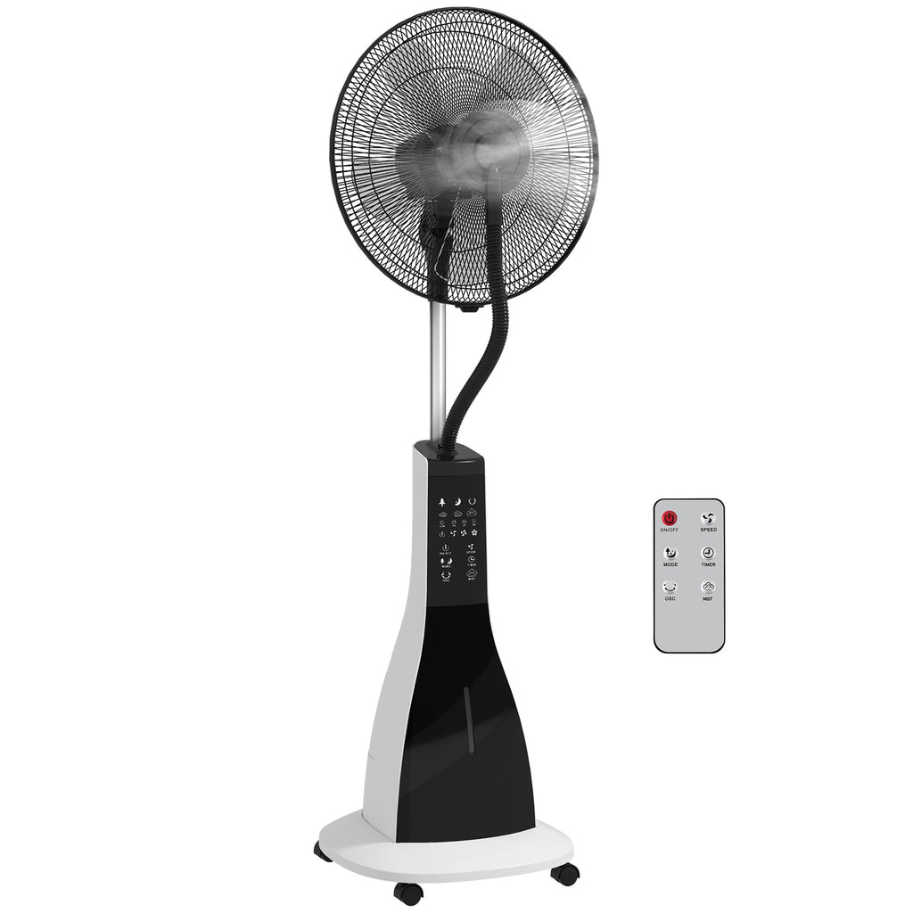 Standventilator mit Luftbefeuchtung, leise, mobil, Fernsteuerung, Schwarz/Weiß