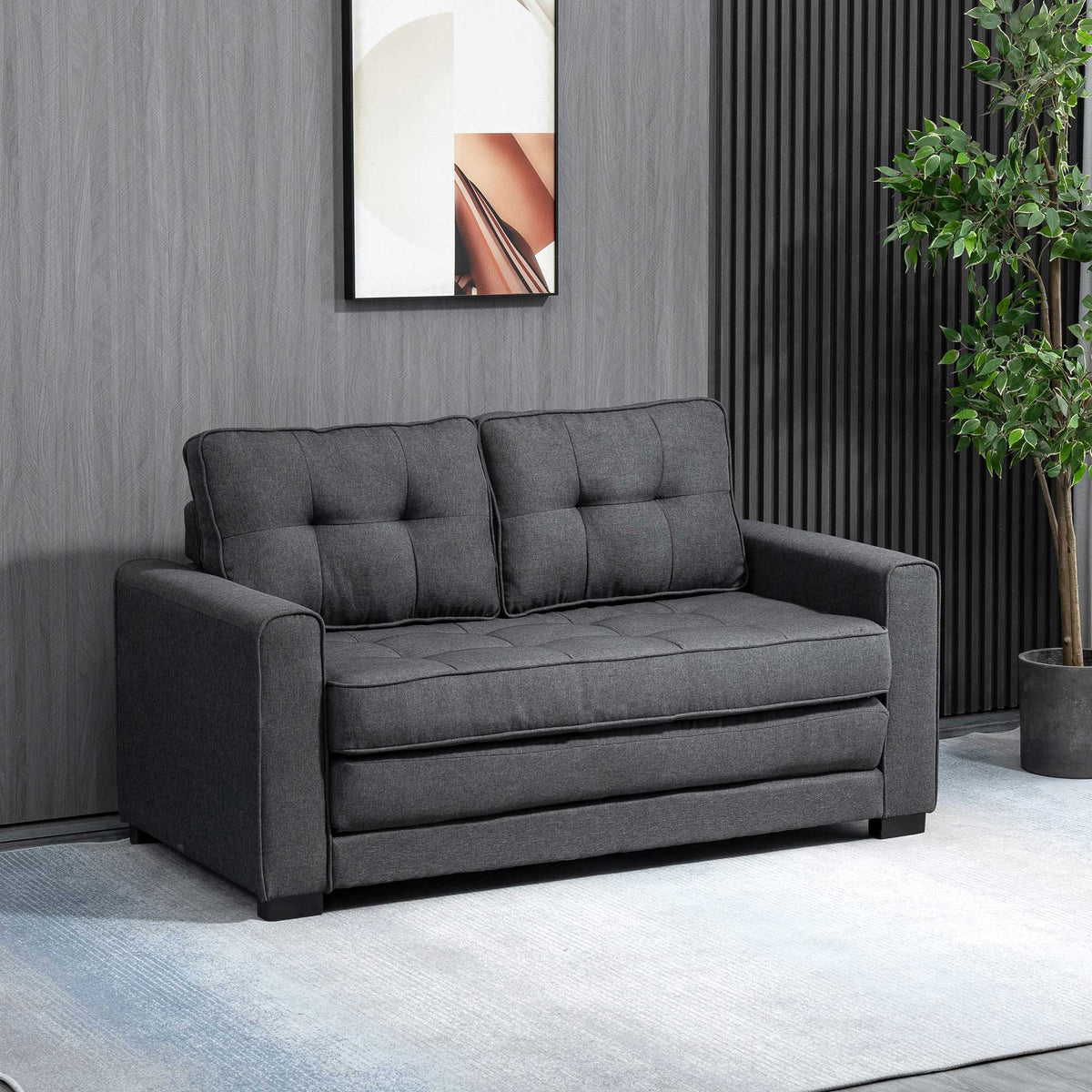Schlafsofa Klappsofa 2-Sitzer Stoffsofa Bettsofa Sofa mit Schlaffunktion Sofagarnitur Leinen-Touch Gummiholz Grau 147,5 x 75 x 85 cm