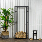 Metal Firewood Log Holder Tall Firewood Rack Indoor Outdoor Fireplace Wood Storage Shelf, Black, 60Wx25Dx150Hcm