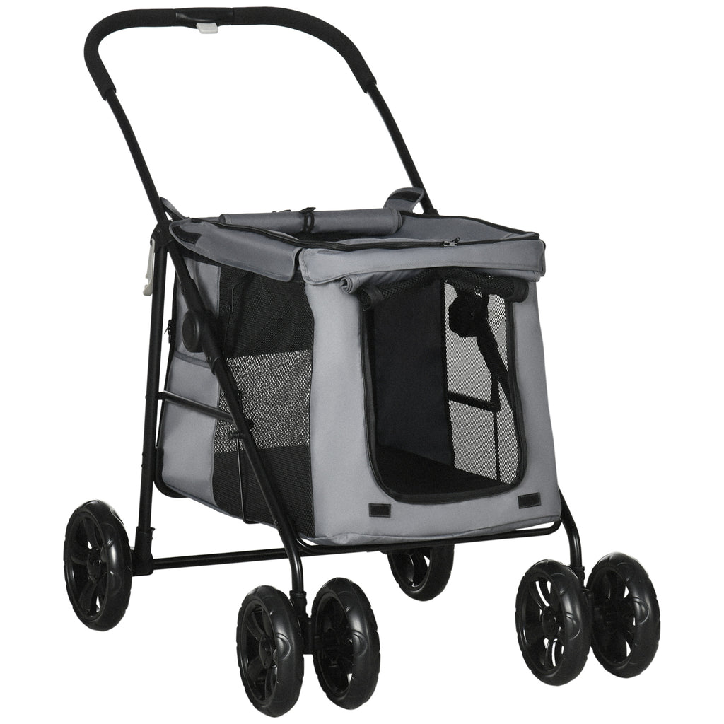 Hundetrolley inkl. Kissen, 3 Seitentaschen, klappbar, Hundewagen, 102 cm x 62 cm x 105 cm, Grau
