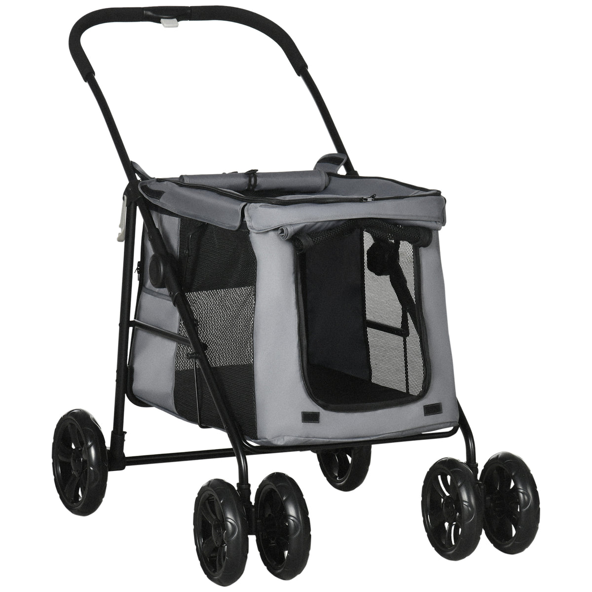 Hundetrolley inkl. Kissen, 3 Seitentaschen, klappbar, Hundewagen, 102 cm x 62 cm x 105 cm, Grau