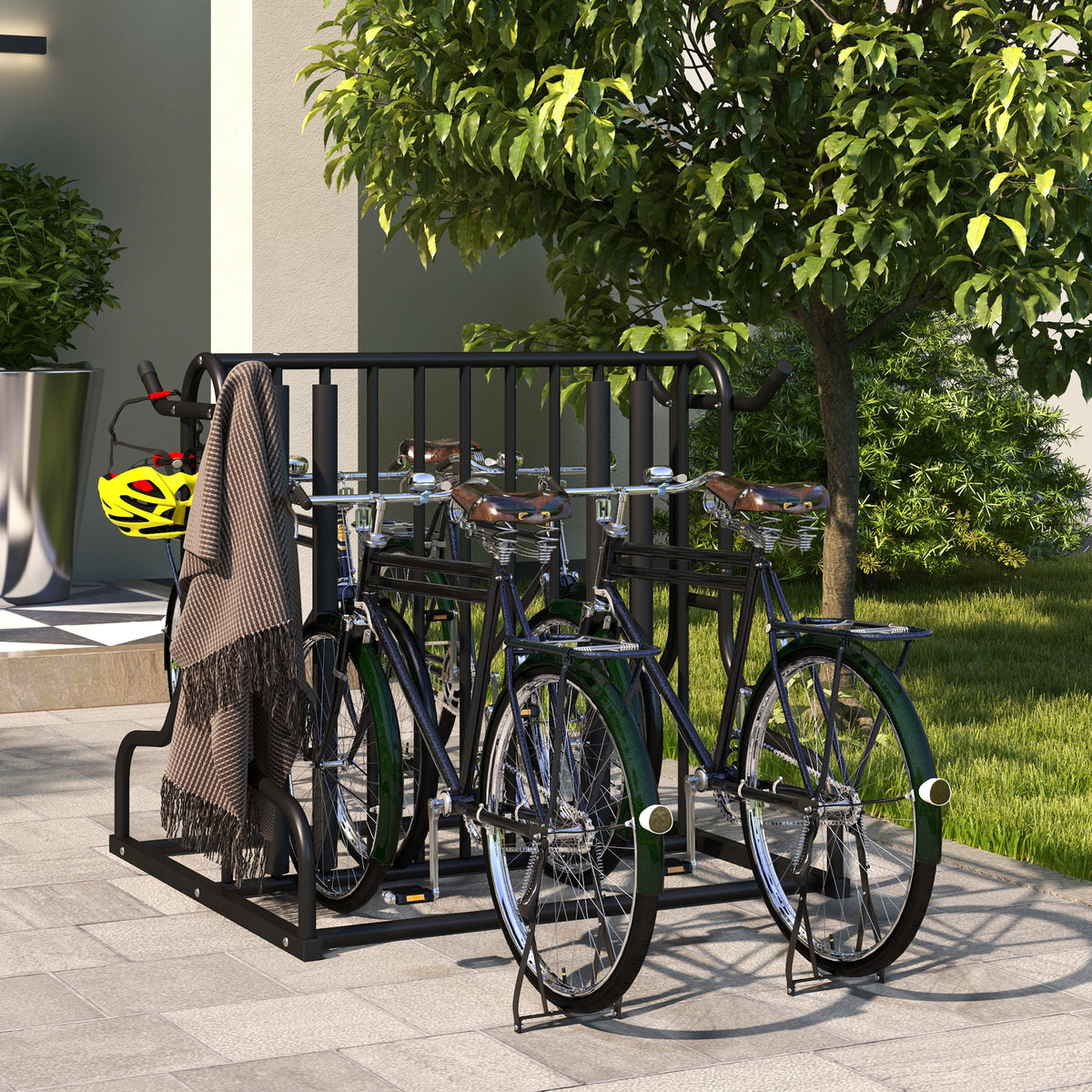 Fahrradständer für 4 Fahrräder, wetterbeständig, zusätzliche Halterung, 90 x 80 x 80 cm, Schwarz
