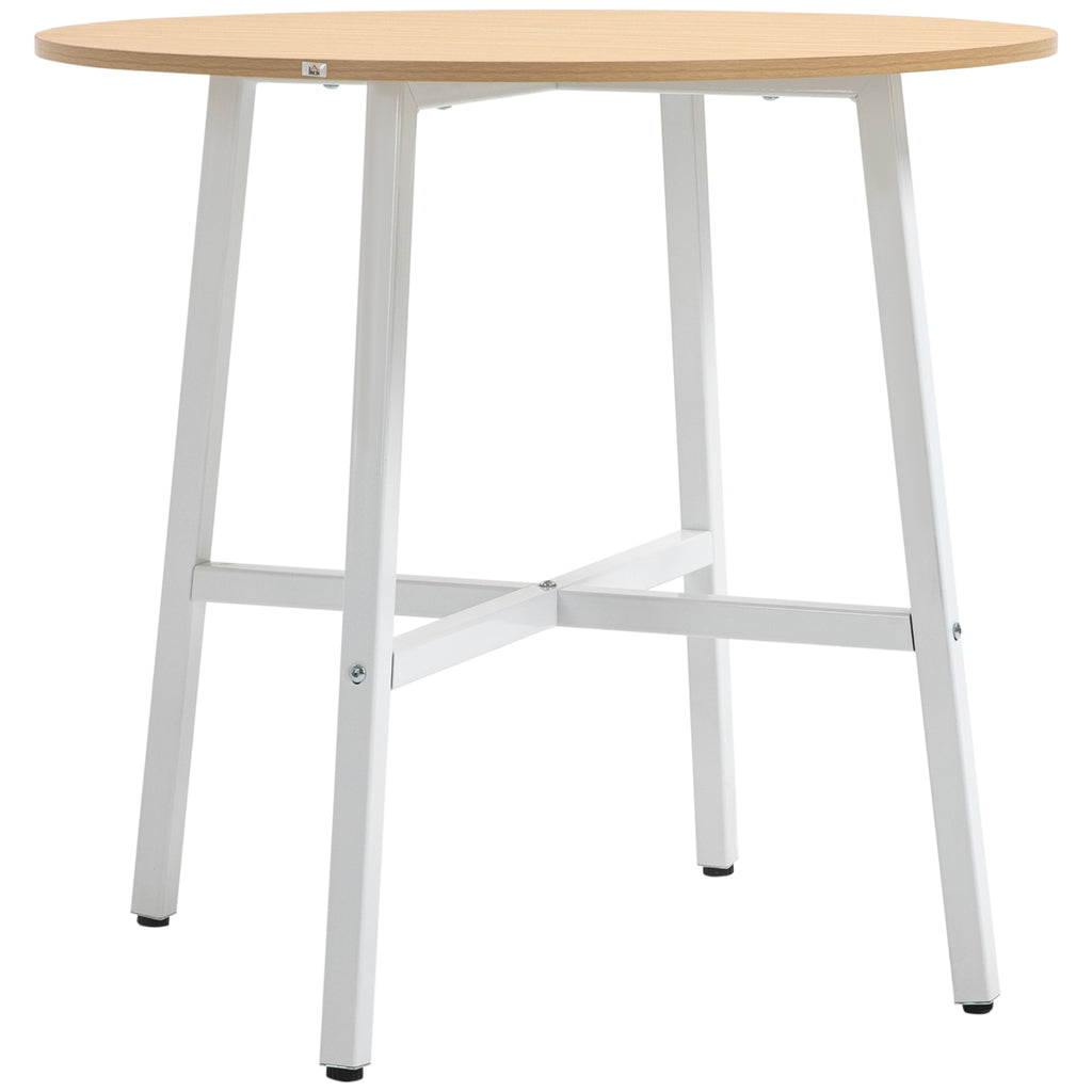 Esstisch, industrieller Stil, abgerundetes Design, stabil bis 60 kg, Ø80 x 76H cm, Naturholz/Weiß