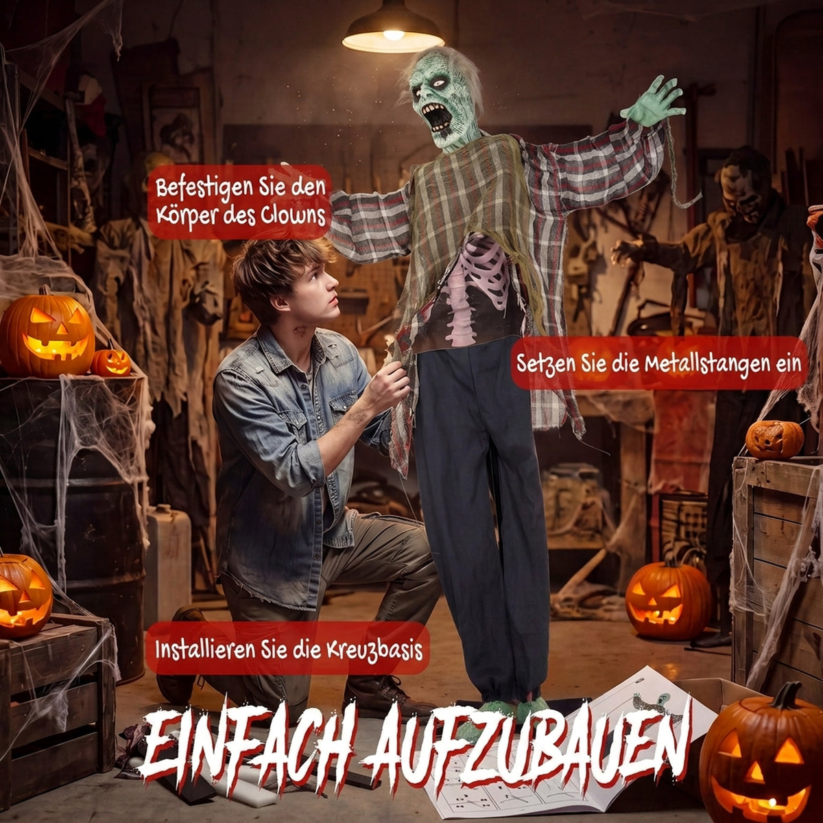 Animierter Halloween-Zombie in Lebensgröße,170 cm, mit Sound- und Berührungsaktivierung, gruselige Deko