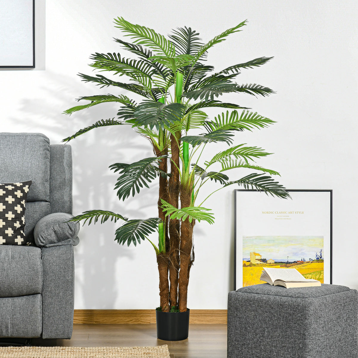 K¨¹nstliche Palme, 1,6 m, realistische Zweige, Dekorationspflanze, Kunststoff, mit Topf, Braun+Gr¨¹n