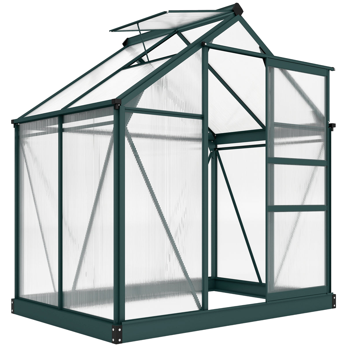 Gewächshaus mit Dachfenster Aluminium Treibhaus 190 cm x 132 cm x 201 cm Grün + Transparent