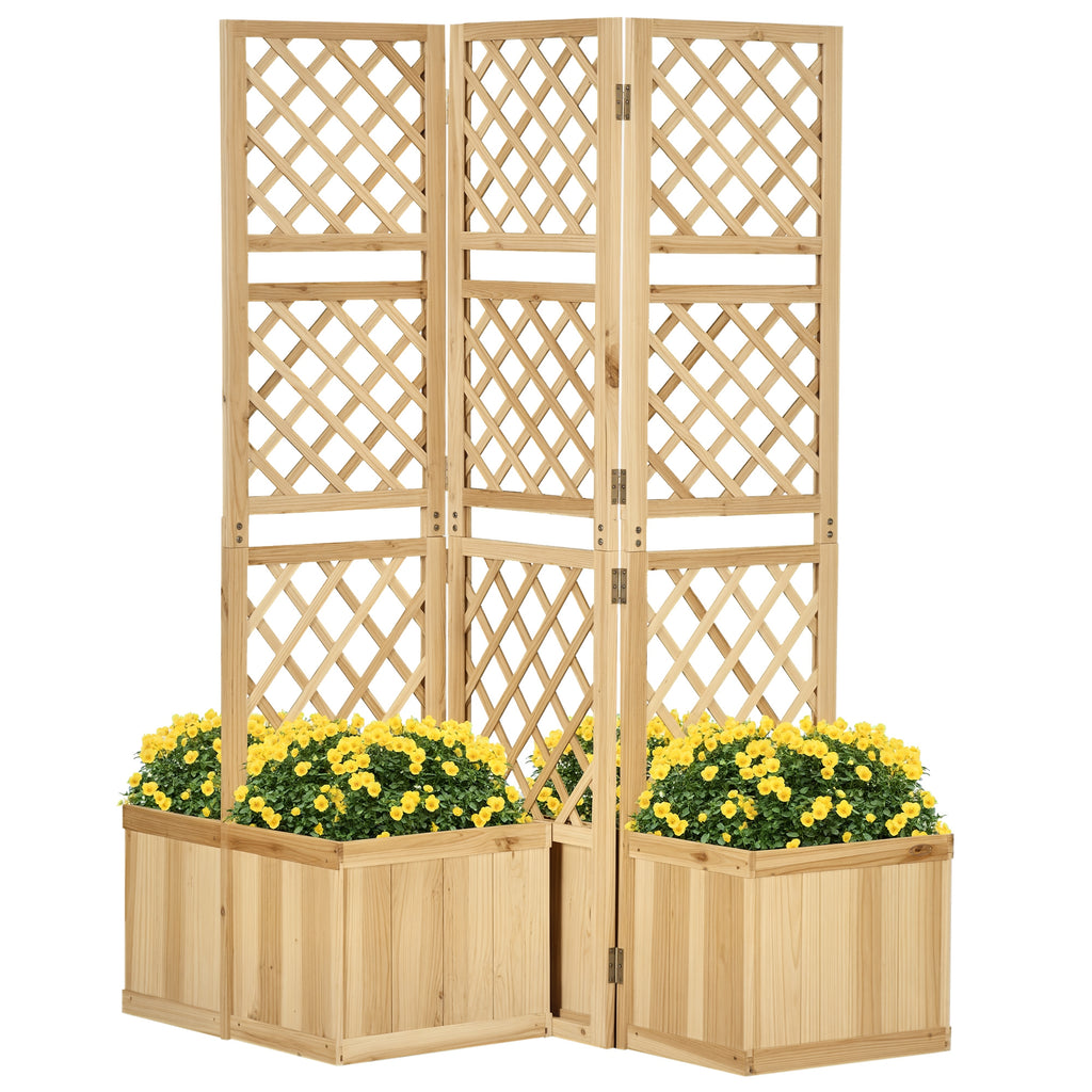 Paravent, Sichtschutz für Garten, dreifach klappbar, 4 Blumenkästen, Massivholz, Naturfarbe, 133 x 62 x 165 cm