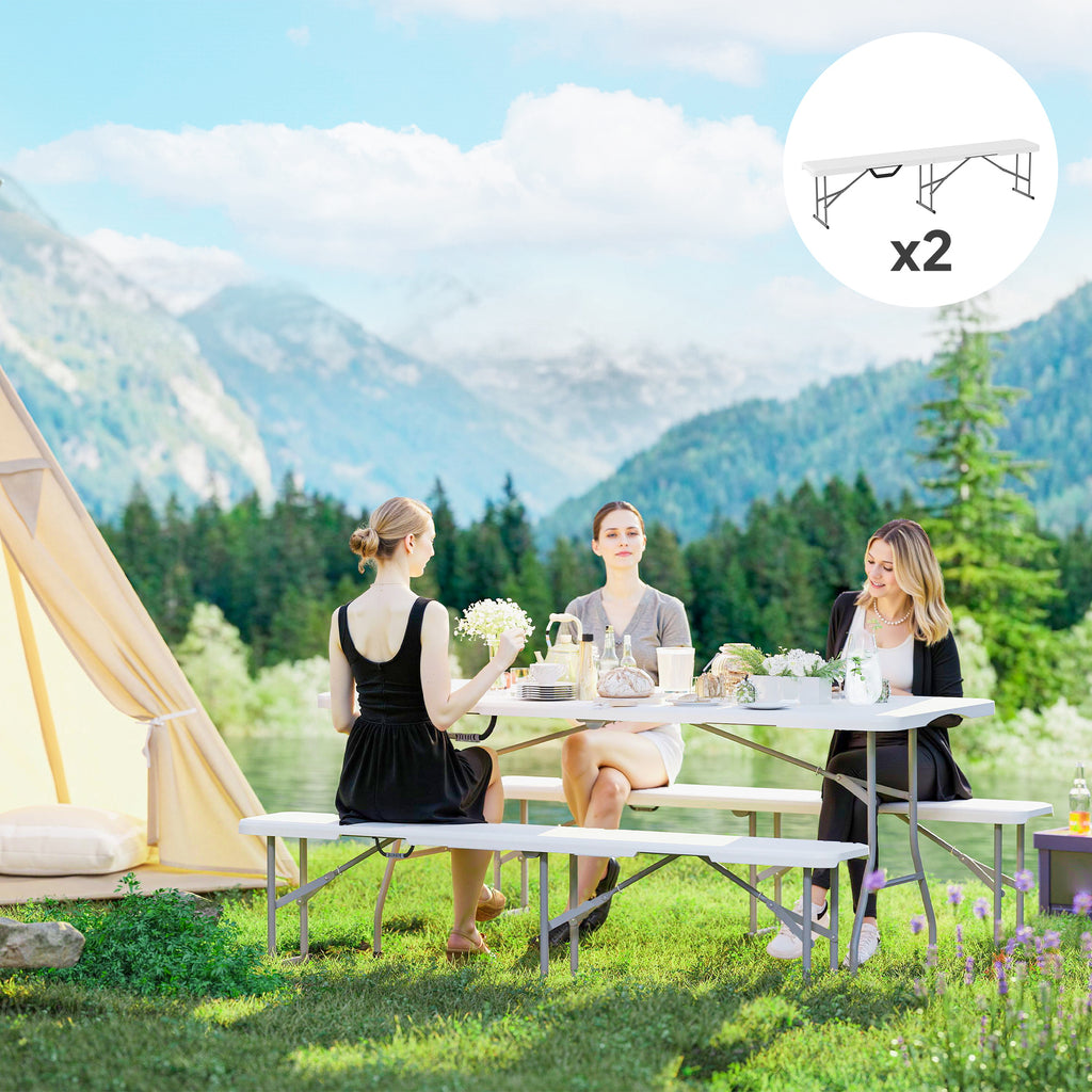 Campingbank, Kunststoff-Outdoor-Bank, 240 kg Belastbarkeit, Weiß