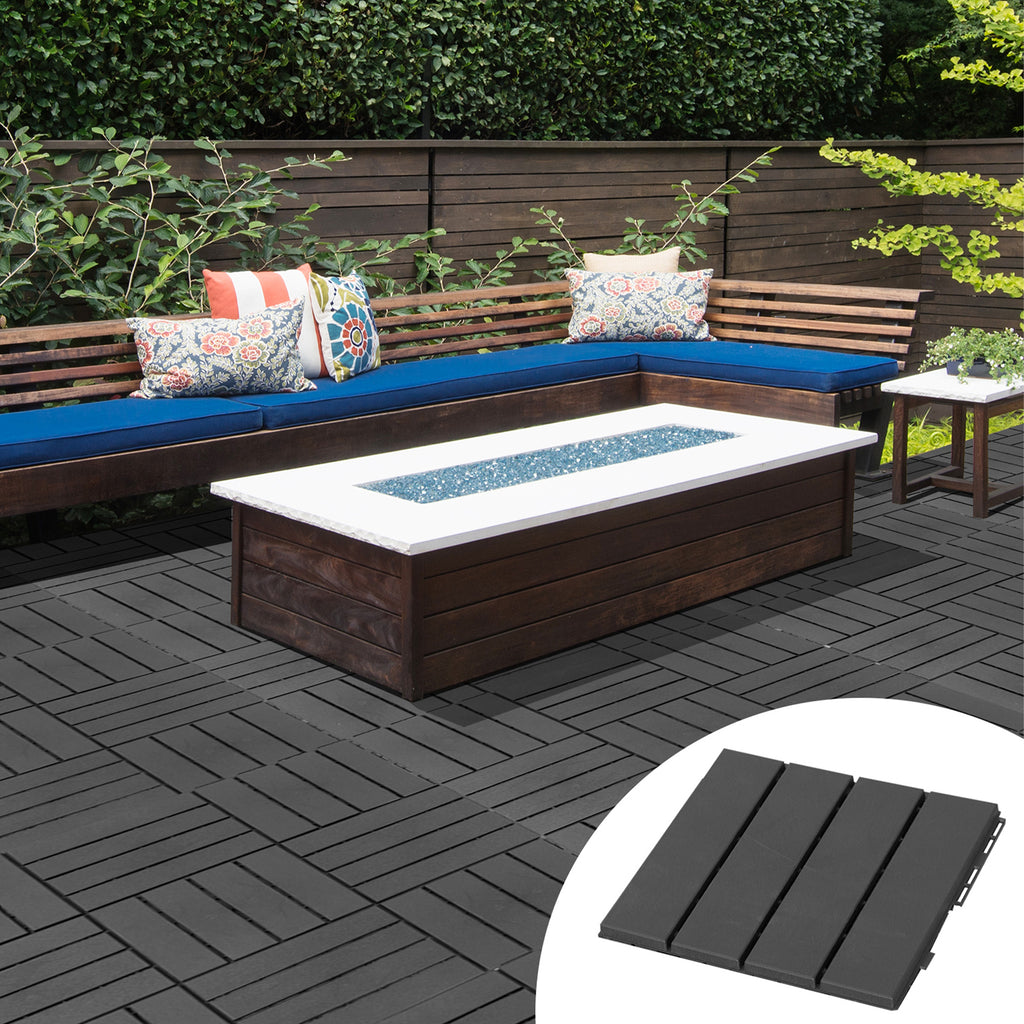 Terrassenfliesen 30 x 30 cm 9 Stück 0,81㎡ Klickfliesen Balkonfliesen mit Klicksystem Drainagefunktion Bodenbelag Fliese für Terrasse Balkon Schwarz