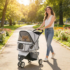 Dog Stroller, 3 Wheels Foldable Pet Stroller with Adjustable Canopy, Storage Basket for Small Mini Breeds, Grey