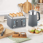 2200W, 1,7L Wasserkocher mit Schnellkochfunktion, Entkalkungsfilter und 4-Scheiben-Toaster mit 7 Br?unungsstufen, Grau