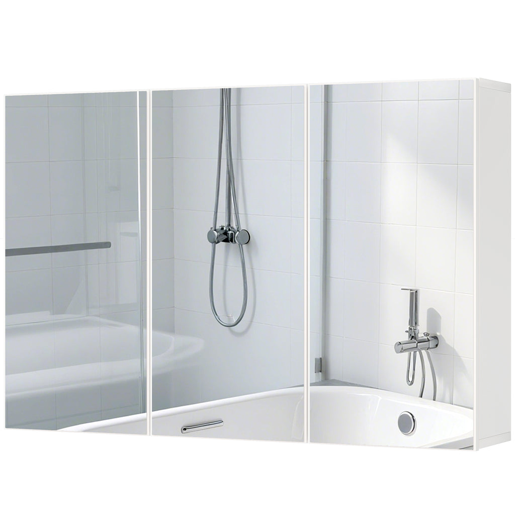Badezimmerspiegelschrank, Badschrank mit 3 Spiegelt¨¹ren, Wandmontage, 90 x 15,5 x 60 cm, Spanplatte, Wei?