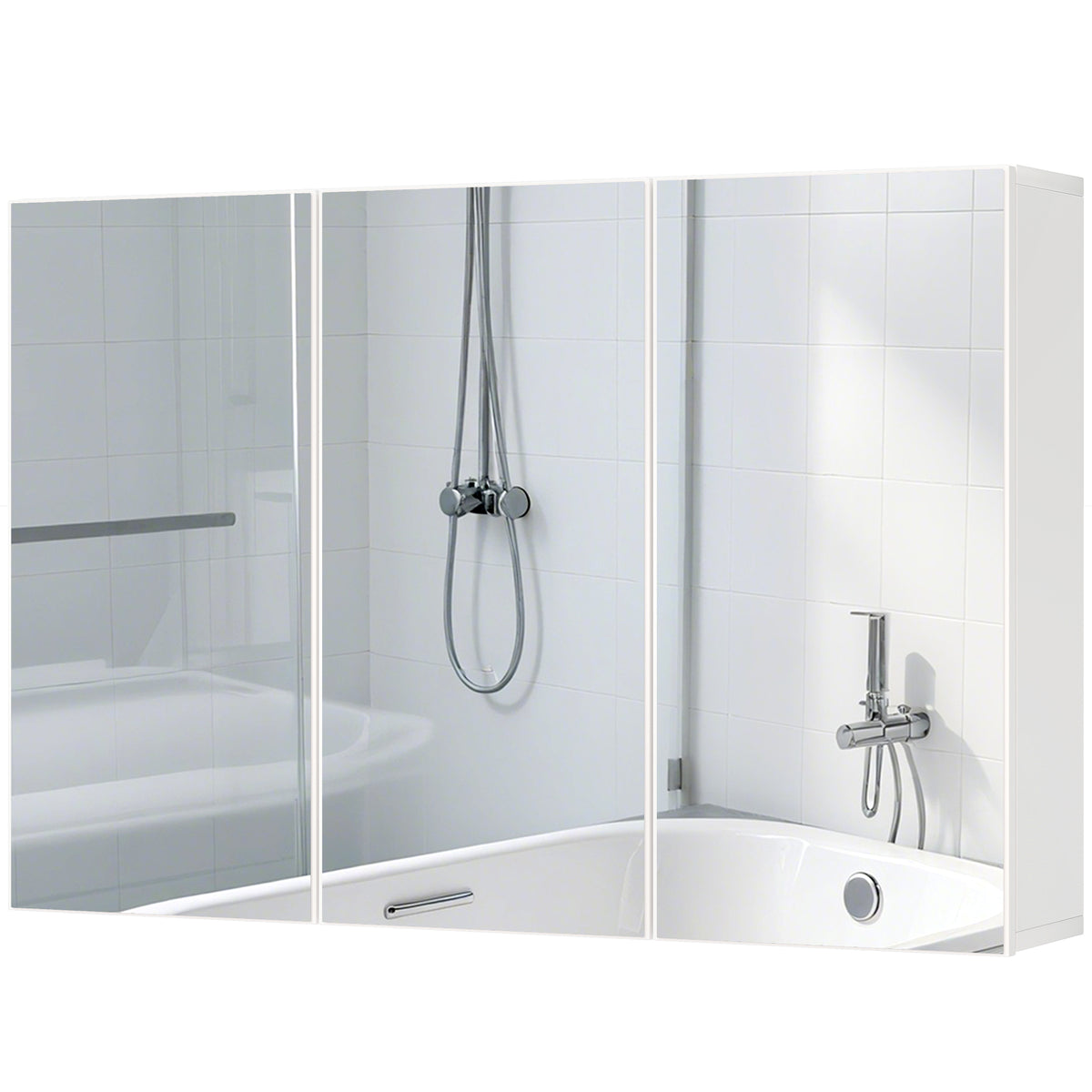 Badezimmerspiegelschrank, Badschrank mit 3 Spiegelt¨¹ren, Wandmontage, 90 x 15,5 x 60 cm, Spanplatte, Wei?